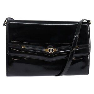 Authentic GUCCI Shoulder Bag Enamel Black Gold
